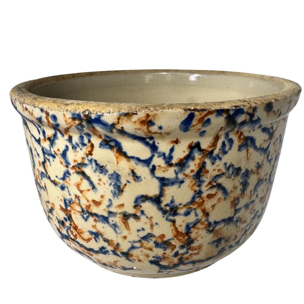Redwing Spongeware Stoneware Bowl Speckled Vintage 7" Diameter Crock Farmhouse E